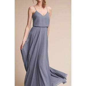 Jenny Yoo Chiffon Dress Evening Gown Size 4 Stormy Gray Blue Bridesmaid Wedding